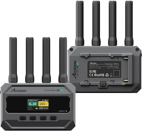 Accsoon CineView SE 4K Sistema di trasmissione video wireless, trasmettitore ricevitore Dual-Band HDMI/SDI, 4K30 H.265 <0.05s di latenza, controllo remoto della fotocamera, USB-C Out, per live