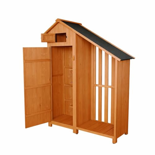 PRESTIGE HOME LIVING OUTDOOR Wooden Tool Cabinet with Attachment, Approx. 131 x 54 x 180 cm, Brown