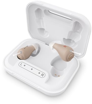 Audífonos para personas mayores: estuche de carga y recargable con batería de más de 48 horas. Disfruta de un sonido claro con 2 tipos de auriculares (sin retroalimentación y ajuste cómodo). Encendido