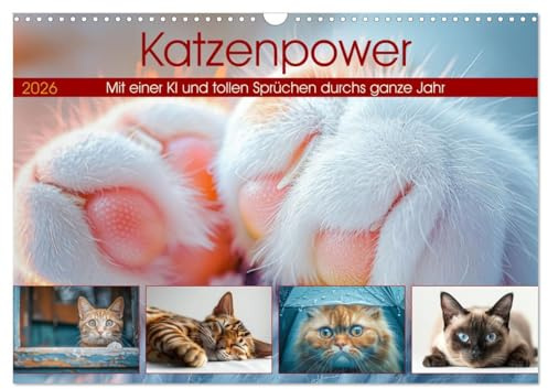 Katzenpower (Wandkalender 2026 DIN A3 quer), CALVENDO Monatskalender: Dieser Kalender kombiniert charmante, witzige und inspirierende Katzenbilder mit ... durch den Alltag begleiten. (CALVENDO Tiere)