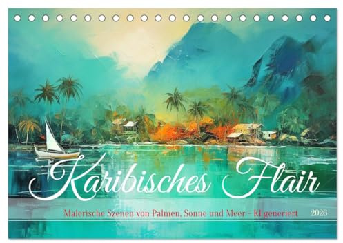 Karibisches Flair (Tischkalender 2026 DIN A5 quer), CALVENDO Monatskalender: Traumhafte tropische malerische Szenen - KI generiert (CALVENDO Natur)