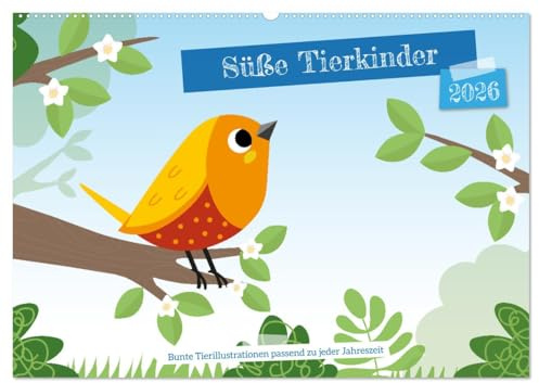 Süße Tierkinder (Wandkalender 2026 DIN A2 quer), CALVENDO Monatskalender: Bunte Tierillustrationen passend zu jeder Jahreszeit (CALVENDO Tiere)