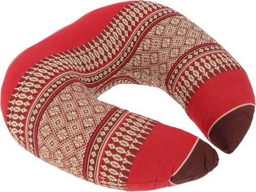 GURU SHOP Nackenkissen, halbrunde Thai Nackenstütze mit Kapok, rot | Traditionelle Webmuster, ergonomische Form, ideal zum Entspannen, vielseitig einsetzbar.