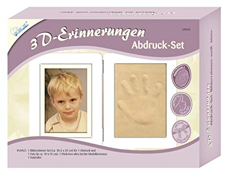 MAMMUT 129013 - 3D Erinnerungen Abdruck-Set Bilderrahmen klein, Komplettset mit Holzrahmen (MDF), 1 Pck. ultra-leichte Modelliermasse und 1 Holzroller, Kreativset für junge Eltern