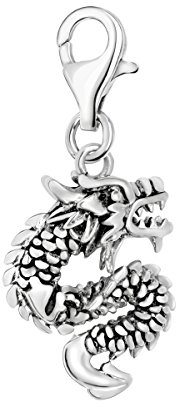Quiges Charm Pendentif Breloque avec Fermoir Femme Plaqué Argent Dragon Chinois 3D