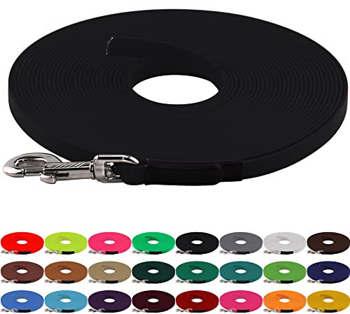LENNIE BioThane Schleppleine, 13mm, Hunde 15-25kg, 10m lang, ohne Handschlaufe, Schwarz, genäht
