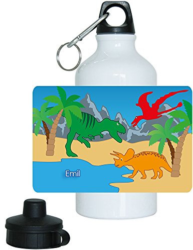 Eurofoto Trinkflasche mit Namen Emil und schönem Dinosaurier-Motiv für Jungs