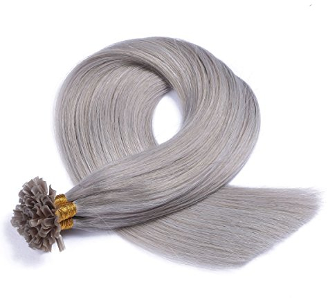 Keratin Bonding - # SILVER - 60cm - 25 Strähnen - 1g - 100% Remy Echthaar Haarverlängerung U-Tip Extensions sehr hohe Qualität by NOVON Hair Extention