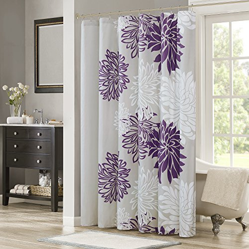 Comfort Spaces Enya – Rideau de Douche pour Salle de Bain en Tissu Microfibre à imprimé Floral, 183 x 183 cm, Violet/Gris