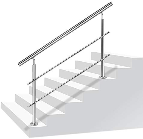 LZQ Handlauf Edelstahl Aussen Geländer für Treppen Brüstung Balkon mit/ohne Querstreben (120cm, 2 Querstreben)