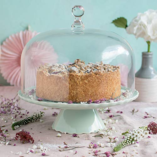 Home of Cake Tortenplatte Sweet Flower Medium in Mintgrün mit Glashaube Ø 28 cm Kuchenplatte Tortenständer Kuchenständer aus Keramik für Geburtstage Partys Hochzeiten