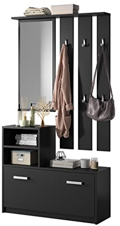 Selsey Amber - Reihe des Flur/Schuhschrank und Garderobenpaneel mit Kissen, Schwarz, 22.83 x 9.45 x 62.99 cm