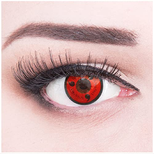 Farbige Kontaktlinsen zu Fasching Karneval Halloween 1 Paar Crazy Fun rote schwarze 'Sasuke' mit Behälter in Topqualität von 'Glamlens' ohne Stärke