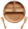 TAMUME Plato de Madera con 3 Compartimentos para Niños con Conjunto de Cuchara y Tenedor de Madera para Niños