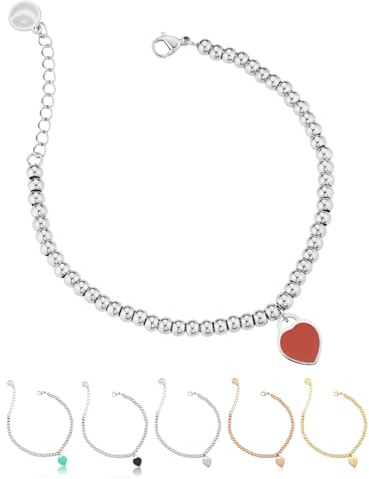 inSCINTILLE Cuore Rock Bracciale Donna a Palline in Acciaio Inossidabile con Cuore Colorato