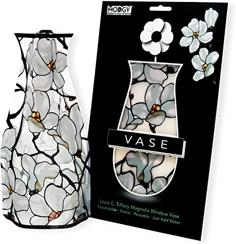 MODGY Faltbare und erweiterbare Blumenvase aus Kunststoff, dekorativ, moderne Vasen für Blumen, Tafelaufsätze, Esstisch, Dekoration, Wohnzimmer, Badezimmer, Büro, Louis C. Tiffany-Magnolienfenster