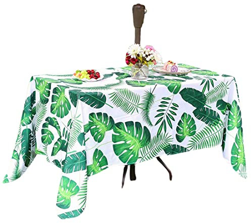 Eternal Beauty Nappe rectangulaire en forme de feuille de palmier pour intérieur et extérieur - Résistante aux éclaboussures avec trou de parasol et fermeture éclair - Pour terrasse, jardin, fête et