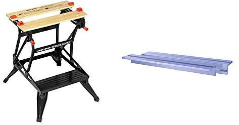 Black+Decker flexible Werkbank WM536 mit großer Arbeitsfläche – Bis 160 kg belastbar & Wolfcraft 6171000 Schraubstockbacken Alu für Spann-, Werk,- und Maschinentische