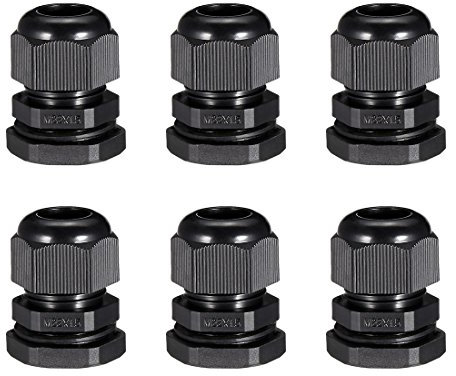 sourcing map 6Pcs M22 Cable Gland Waterproof Plastic Joint Adjustable Locknut Black for 10mm-13mm Dia Cable Wire