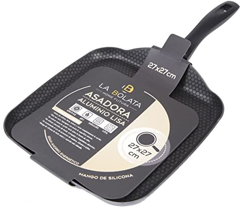 Sartén Nido de Abeja Antiadherente - 27x27cm - Mango de Silicona - Ideal para Plancha - Apta para Cocina Eléctrica, de Gas, Vitrocerámica e Inducción - Fabricada en Aluminio - Color Negro