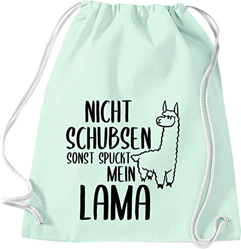 Shirtinstyle Turnbeutel, Nicht Schubsen Sonst Spuckt Mein Lama Alpaka, Farbe Pastellmint