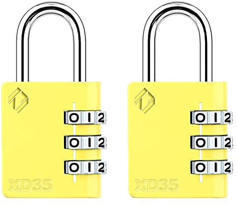 ZARKER XD35 Petit et Robuste Cadenas à Combinaison à 3 Chiffres pour Valise, Casier, Salle de Gym, Portail, Cabanon, Boîte à Outils, Porte avec Code - Jaune 2paquets