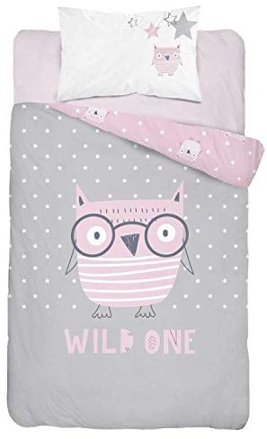 Baby Bettwäsche Set 2tlg. Eule 100% Baumwolle Größe: 100x135 cm, 40x60 cm, ÖkoTex Standard 100 (Koala Grau)