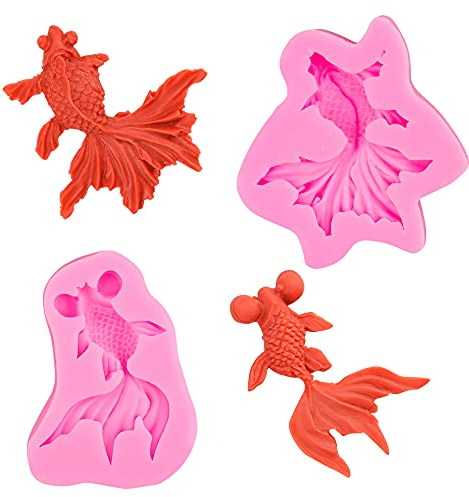 HengKe Goldfisch-Fondant-Formen, Set mit 2 3D-Silikonformen, realistisch geformt, japanische Koi-Fische, Karpfen, für Schokolade, Süßigkeiten, Fondant, Basteln, Kuchen, Polymerton, Seife