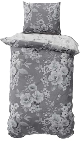 Class Home Collection Bettwäsche 155x220 Baumwolle Bettwäsche-Sets, Bettbezug 155 x 220 und Kissenbezug 80x80 - Weiche, Atmungsaktive Baumwoll Bettwäsche mit Reißverschluss Muster Ginger Grau