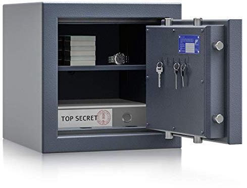 Müller Safe Wertschutzschrank Grad 3 EN 1143-1 BM3-0 | H450xB450xT465 | Doppelbartschloss mit 2 Schlüssel | ECB-S Zertifiziert | 1 Fachboden | Platz für 4 A4-Ordner | 177 kg