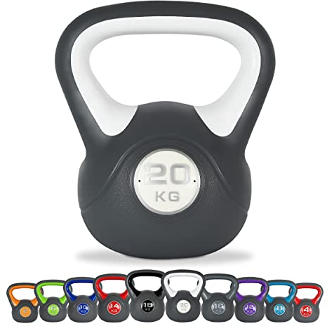 MSPORTS Kettlebell 2 – 20 kg inkl. Übungsposter Kugelhantel (20 Kg - Weiß)