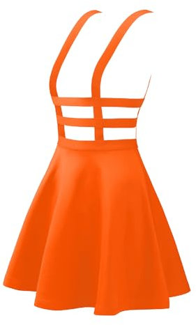 Allegra K Damen Hosenträger Rock Hoher Taille A-Linie Lässiger Latzrock Minirock Orange L