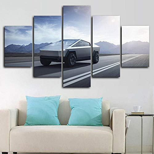 Bilder Abstrakt 5 Teilig Wandbild XXL Bilder Wandbild Vlies 2022 Teslcar Cybertruck Leinwand Bild Wandbilder Wohnzimmer Wohnung Kunstdrucke Modern Wandbilder Poster Wanddekoration