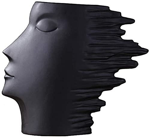 BERTY·PUYI Keramikvase, Desktop-Vase Mode Gesicht Form Schwarze Vase, Tischdekoration Blumenarrangement Für Schlafzimmer Wohnzimmer Küche, Wohnaccessoires-Black||small