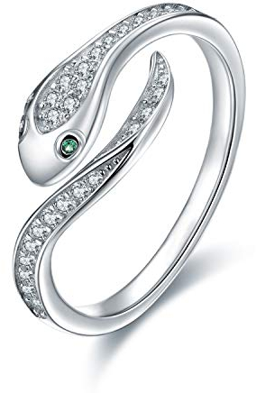 Schlangen Ring Sterling Silber 925 Verstellbar Schlangen offener Ring mit Zirkon Tier Ring für Damen Mädchen