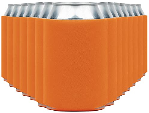 Blank Beer Can Coolers Sleeves (14-Pack) Soft Insulated Beer Can Cooler Sleeves - HTV Friendly Plain Can Sleeves for Beer Cans & Bottles - Blanks for Vinyl Projects Wedding Favors & Gifts (Orange)