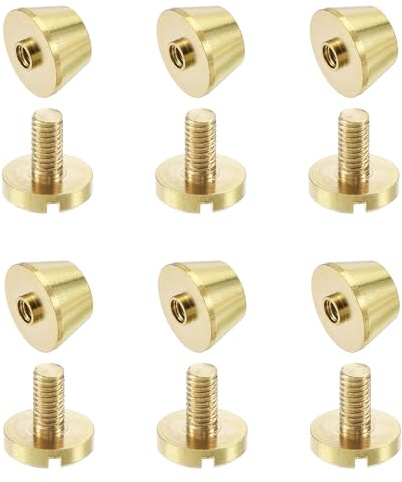 sourcing map 6 Sets Flache Nieten 12x8mm Taschenfüße Hohlnieten Standfüße Nieten Leder Nieten Metall Nieten Bolzen Geldbörse Handtasche Bodennägel für Taschen Massivem Messing