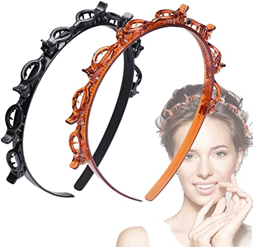 Haarreif mit Klammern, Taozoey 2 PCS Bangs Hairstyle Hairpin, Stirnband Clip, Haarband mit Twist Clip, Frisurenhilfe Haarreif Rutschfeste, Haarbänder mit Clips, Twist Clip Stirnband