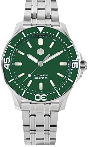 NC San Martin SN0088G Retro Luxury Diver Herrenuhren Saphirglas YN55 Automatik Mechanische Vintage Uhr 20Bar Leuchtend (Green with Logo)