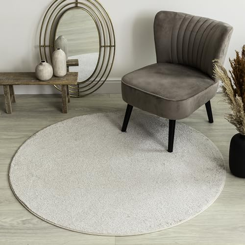 Carpet Studio Maine Runder Teppich Crème, 130cm für Wohnzimmer und Schlafzimmer - Kurzflor