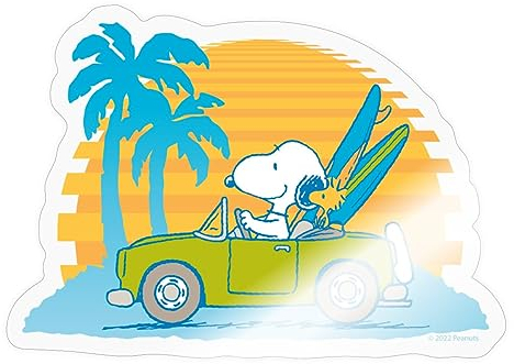 Spreadshirt Peanuts Snoopy Cabrio Urlaub Ab Zum Strand Sticker, 10 x 10 cm, Transparent glänzend