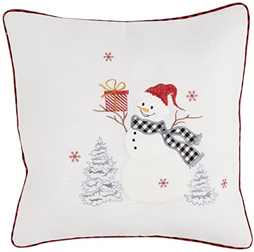 texpot Kissenhülle 40 x 40 cm Ecru mit Stickerei Schneemann Winter Advent Weihnachten Dekokissen Sofakissen