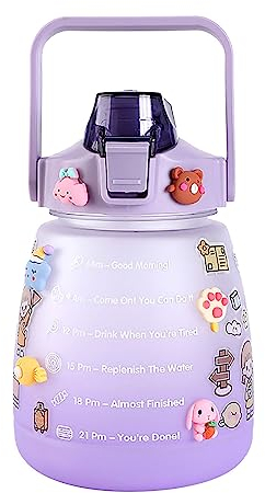 Ruiqas Bouteille d'eau Kawaii de 1,3 L avec paille - Portable - Étanche - Avec jolis autocollants 3D - Pour l'école, les sports de plein air