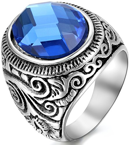 JewelryWe Schmuck Retro Herren-Ring, Gotik Fledermaus Bat Edelstahl Band Ring mit braunem Tigerauge, Silber Größe 70