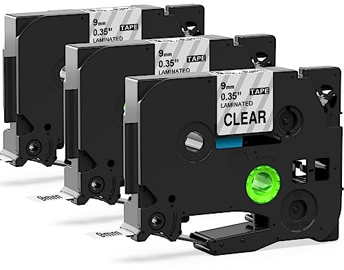 3x MarkField Kompatible 9mm x 8m Clear Laminiert Schriftband für Brother P-touch Label Maker TZ TZe-121 Transparent 0.35in Klar Bänder Etikettenband für PT-1000 1010 H105 H107 H100LB D200 Cube