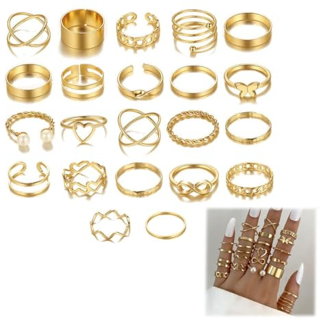 LICHUANUK 22 Stück Boho Gelenk Fingerringe,Stapelbare Midi Ringe Set,Gold Vintage Stapelbarer Ring,Ideal für Geburtstagsfeiern, Abschlussbälle usw