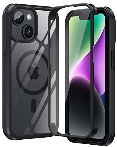 Aunote Coque Protection iPhone 14 360 Degrés, Étui Apple iPhone 14 Intégrale【Antichoc & Compatible avec MagSafe】 Housse avec d'Écran Verre Trempé Ultra Mince Rigide Transparent Cover Case Coke Noir