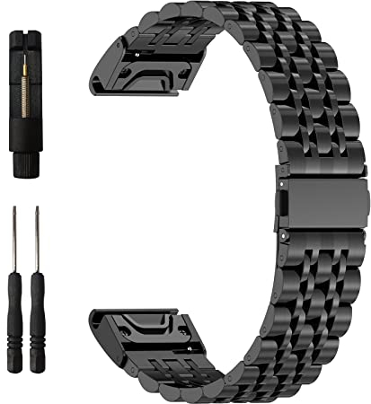 EZMVZKU 22mm QuickFit Metall Armband für Garmin Fenix 7/7 Pro/6/6 Pro/Fenix E/Fenix 8 AMOLED 47mm, Edelstahl Ersatzarmband für Fenix 5/5 Plus/Forerunner 965 955 945 935/Approach S62/Quatix 7