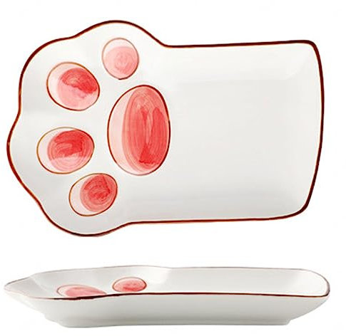 NGDECOR Piatti Piani in Ceramica con Motivi Sottosmalto, Pasta per Insalata di Porcellana con Zampa di Gatto Carina, Piatto da Dessert Creativo, Piatti di Pasta, Piatti di Bistecca, Set di 2