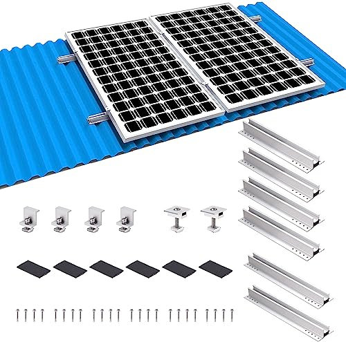 Solarmodul Halterung Kit, Solarpanel Alu Trapezblech PV Befestigungsschiene für Blechdach Flachdach, Verbinden 2 Solarmodul, für 30-35MM Dicke Module (Schiene 20CM*4+30CM*2+Endklemme*4+Mittelklemme*2）